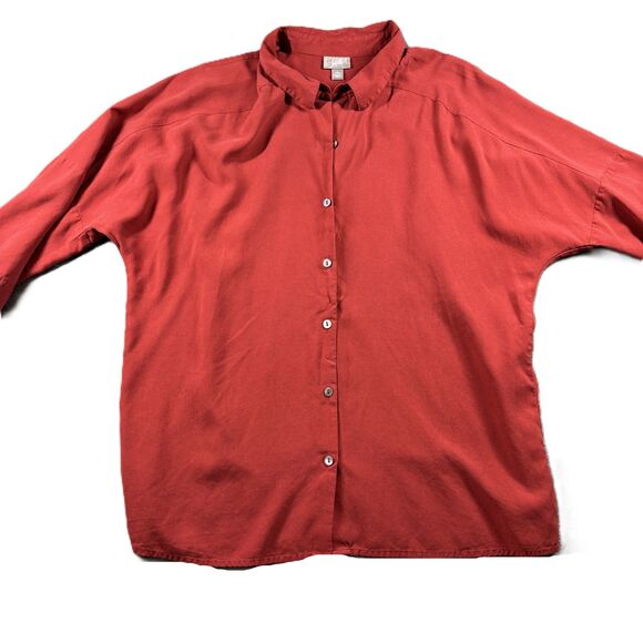 J. Jill Button Front Shirt Top 100% Silk Burnt Orange Large Petite LP I106 - Picture 1 of 9